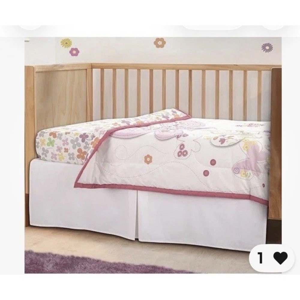Bedward Kids Crib Bedding Set Pink Floral Butterfly Quilt Sheet 3 Pieces Skirt